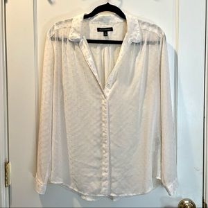 Banana Republic Sheer Cream Swiss Dot Button Down Blouse